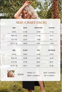 Size chart for women's two-piece crop top and side slit maxi skirt set in inches