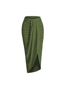 Women's Casual Ruched Draped High Waist Maxi Skirt Asymmetric Slit Wrap Bodycon Long Skirt Elegant Spring Fashion Bottom