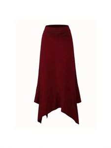 Jupe longue taille haute bordeaux élégante avec ourlet asymétrique et tissu drapé doux
