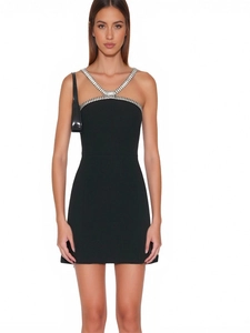 Schwarzes figurbetontes Bandage-Minikleid mit funkelndem Strass-Neckholder für Damen