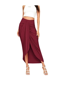 Women Casual High Waist Ruched Maxi Skirt Asymmetric Wrap Split Draped Elegant Solid Color Long Skirt For Women Fashion
