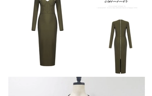 Robe longue bandage vert olive avec décolleté en cœur et fermeture éclair au dos