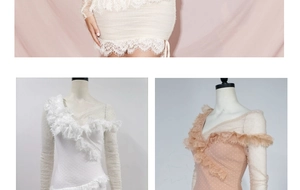 Detail of lace trim and pleated mesh fabric on this elegant bodycon mini dress