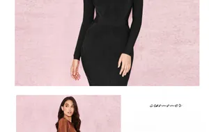 Detail view of the ribbed knit texture and slim fit design on this black bandage dress