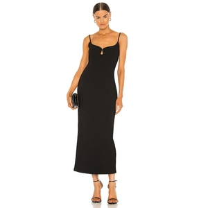 Robe Longue Sexy Noire en Bandage pour Femmes Dos Nu Sans Manches Col V Moulante Soirée Fête Clubwear Robe Longue à Bretelles
