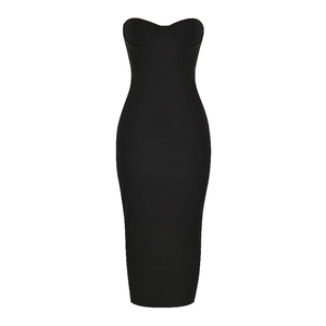 Elegantes trägerloses schwarzes Maxikleid mit Schlitz und Bustier-Herzausschnitt für Damen