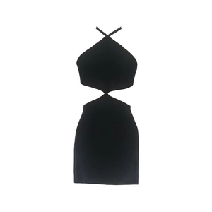 Schwarzes Bodycon-Kleid mit Cut-outs, Neckholder und glänzenden Metallschnallen-Details