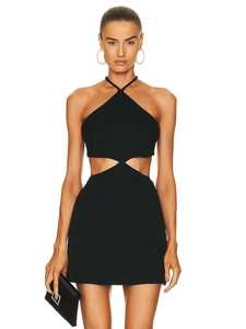 Damen Sexy Halter Ausschnitt Rückenfrei Minikleid Strass Knopf Dekor Bandage Bodycon Clubwear Party Nachtclub Kleid