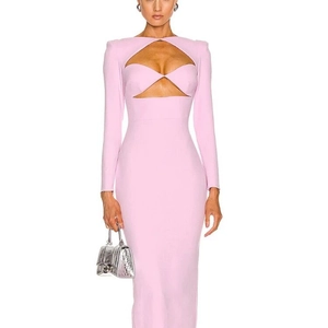 Women Sexy Cut Out Long Sleeve Midi Dress Bodycon Twist Knot Solid Color Polyester Party Night Out Clubwear Dress