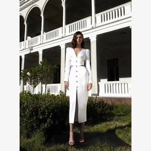Women's V Neck Long Sleeve Hollow Out Cut Out Maxi Dress With Rhinestone Buttons Slit Elegant Evening Party Gown Dress