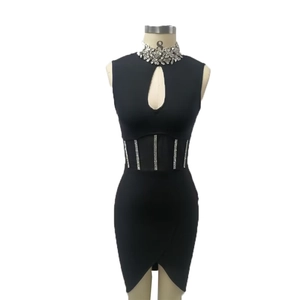 Γυναικείο Σέξι Αμάνικο Bodycon Φόρεμα με Στρας Δικτυωτό Άνοιγμα Μαύρο Πάρτι Clubwear Βραδινό Μίνι Φόρεμα Bandage