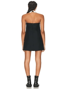 Women's backless halter bandage dress with white contrast collar and slim silhouette