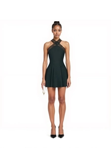 Robe Courte Élégante À Dos Croisé Et Découpes Sans Manches Ligne A Skater Robe Sexy Couleur Unie Pour Soirée Cocktail