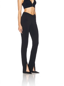 Chic women's high waist slim black trousers with V-cut waistband and inner split hems