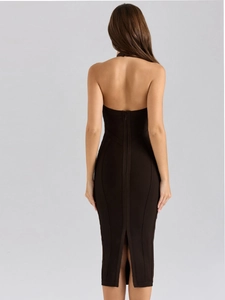 Vestito midi a fascia nero sexy con schiena scoperta e vestibilità aderente