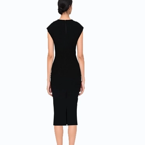 Elegant black backless bodycon midi dress with cutout shoulders and back slit