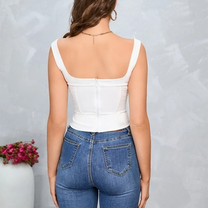 Women's white corset camisole with back zipper and square neck slim fit style