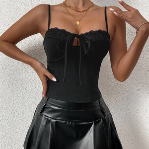 Women's Sexy Lace Splicing Camisole Top Backless Bandage Slim Fit Hollow Out Short Vest Streetwear Party Top