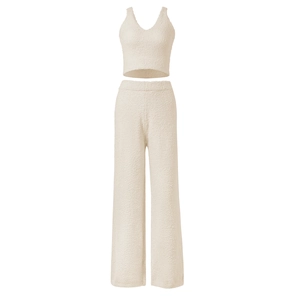 Ensemble en tricot pour femme avec haut court à col en V et pantalon droit taille haute