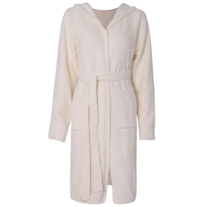 Women Hooded Plush Bathrobe Long Sleeve Fleece Loungewear With Belt Pockets Warm Soft Winter Sleepwear Solid Color Robe