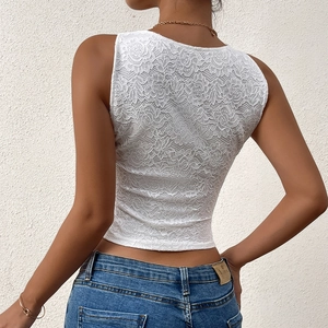 Women's sexy white lace camisole with backless design and floral embroidery detail