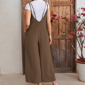 Combinaison dos nu sexy pour femmes avec col en V et jambes larges en marron