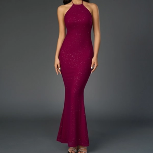 Robe Sirène Dos Nu pour Femme Sexy Mesh Glitter Sequin Maxi Robe de Soirée Élégante Moulante pour Fête Mariage Tenue d'Invitée