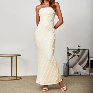 Robe Longue Moulante Sexy Sans Manches Dos Nu Pour Femmes Robe Tube De Soirée Queue De Poisson Texturée