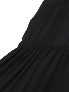 Close-up of black four-way stretch fabric with elegant pleated texture and fine stitching