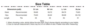 Tabella taglie per pantaloncini a costine a vita alta con misure da S a XL in cm