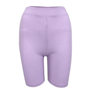 Pantaloncini sportivi a vita alta a coste viola per donna ideali per yoga e fitness