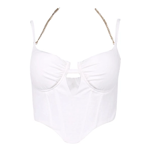 Top a corsetto bianco sexy con spalline a catena dorata e dettaglio cut-out