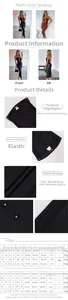 Size guide for black bodycon dress with mesh panels and rhinestone details