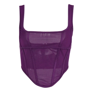 Top corset en mesh violet sexy avec col carré et baleines de soutien pour l'été
