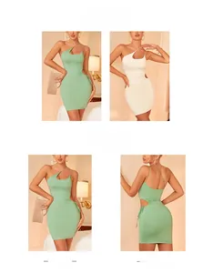 Détails de la taille évidée et du cordon de serrage sur la mini robe moulante menthe