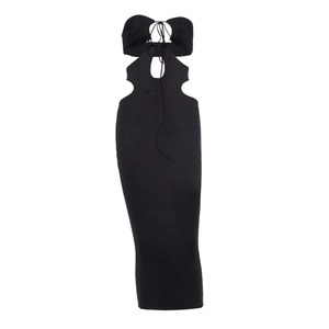 Sexy black halter maxi dress with hollow out cutouts and tie-up design for women
