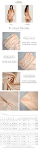 Size chart and details of the champagne satin bodycon dress with corset bones and side zip