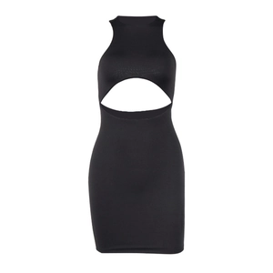 Robe mini moulante noire sexy avec découpe à la taille et licou pour femmes