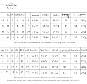 Detailed size guide table for hollow mesh bodycon dress with international measurements