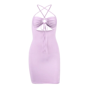 Hellviolettes Neckholder-Bodycon-Kleid mit Cut-out, Überkreuz-Bindung und Raffungen