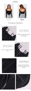Dettaglio del corsetto in mesh nero con struttura a stecche e chiusura a zip posteriore
