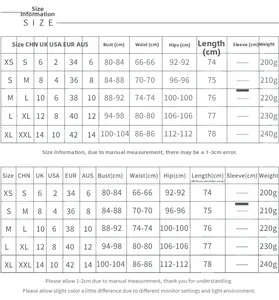 Guide des tailles pour robe fleurie avec mesures de poitrine, taille et hanches en cm