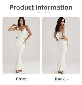 Vue avant et arrière de la robe sirène blanche sans manches avec bustier corset et queue de poisson