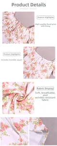 Detail of floral summer dress showing breathable hibiscus linen fabric and hidden zipper