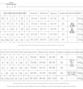 Detailed size guide table for backless bodycon dress with bust and waist measurements