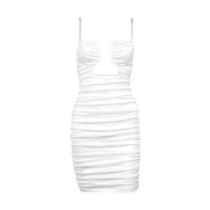 Elegantes weißes Satin-Minikleid mit Raffungen und tiefem U-Ausschnitt für Damen