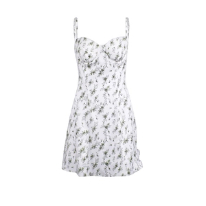 Robe d'été dos nu ligne A pour femme avec décolleté en cœur et imprimés floraux verts