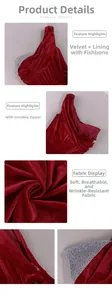 Detail of red velvet dress showing internal bone structure and invisible zipper