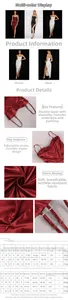 Detailed size chart for the backless satin maxi dress with measurements in CM and inches