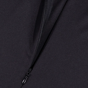 Close-up of black invisible teardrop zipper and stitching on bodycon dress fabric